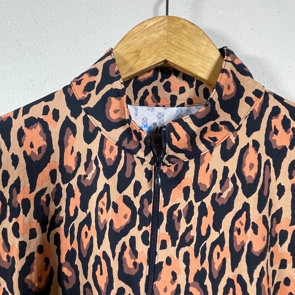 IBKÜL 1/4 Zip Sun Shirt Women L Leopard Print UPF 50 Activewear Golf‎ Tennis